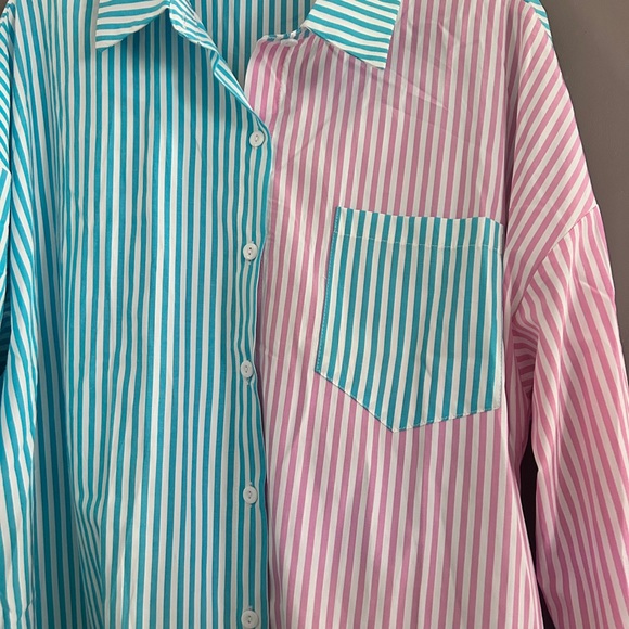 Women’s Button Down Shirt NWT Large Teal/Pink - Picture 4 of 10